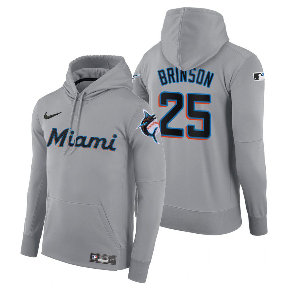 Men Miami Marlins #25 Brinson gray road hoodie 2021 MLB Nike Jerseys